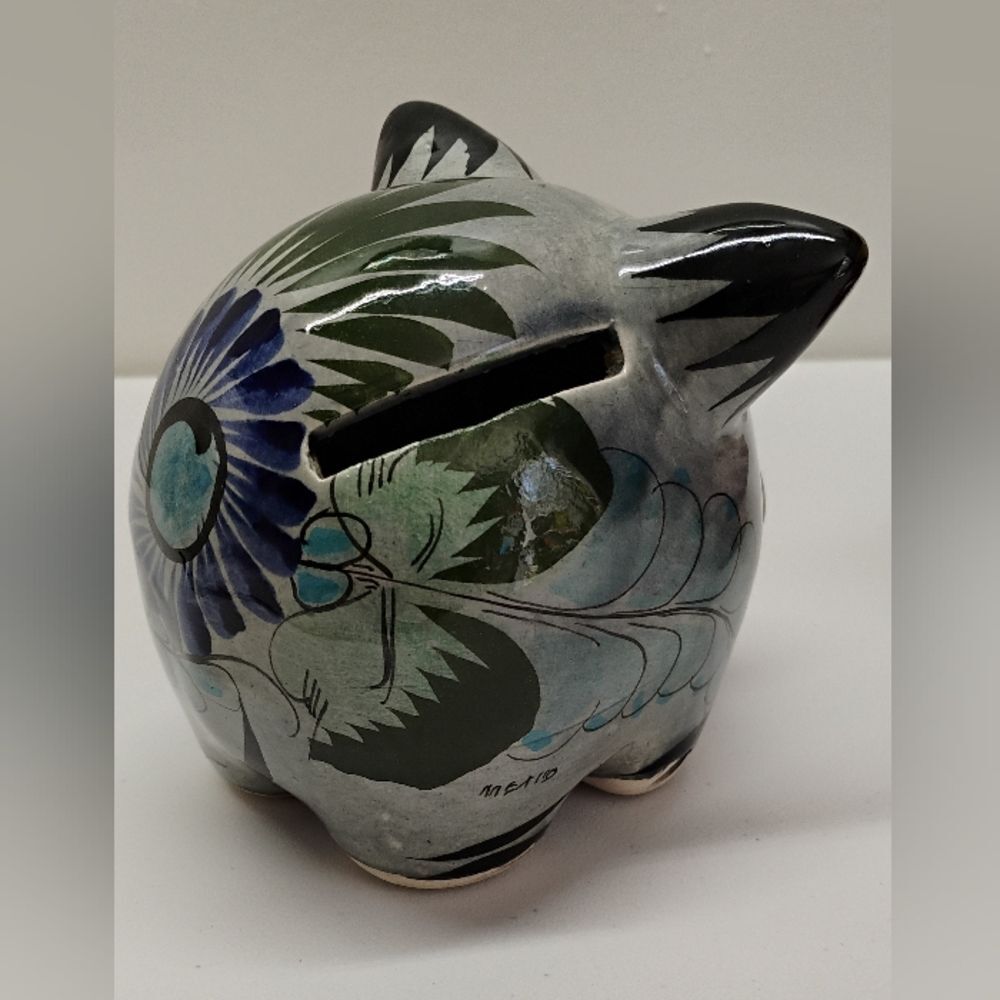Vintage Mexican Piggy Bank Hand Crafted Ceramic Painted Signed G-3 - Picture 12 of 12